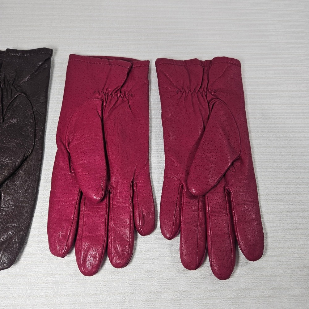 Fownes Womens Leather Gloves Bundle Brown Magenta Size 7 7.5 Vintage 2 Pairs - Picture 4 of 7